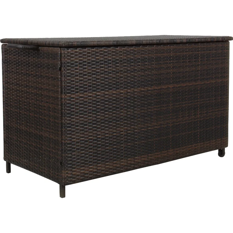 Highland Dunes Ugarte 52.75'' W 150 Gallons Water Resistant Wicker Deck Box in Light Brown/Dark Brown