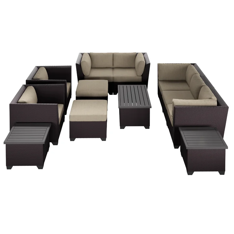 Anastase 12 Piece Wicker Outdoor Sectional Seating Group with Storage Coffee Table and End Tables