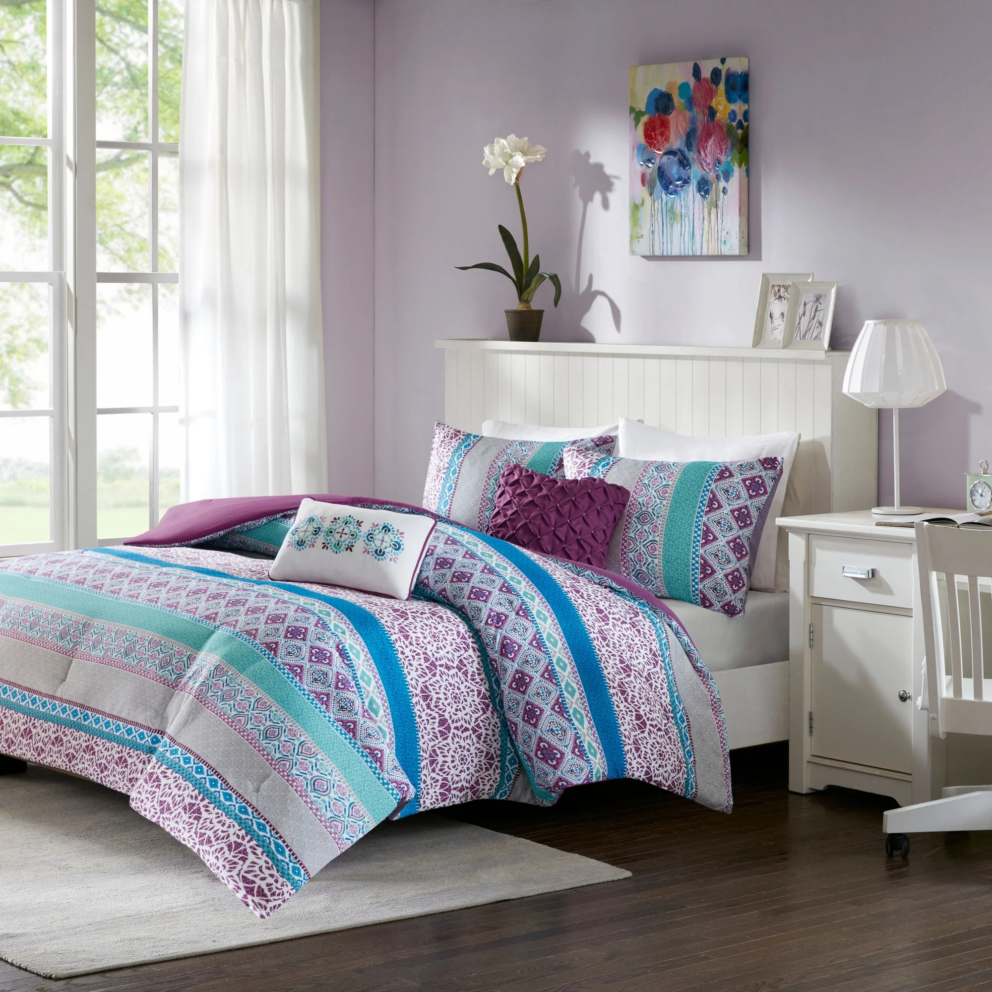 Adley Purple Printed Comforter Set by Intelligent Design