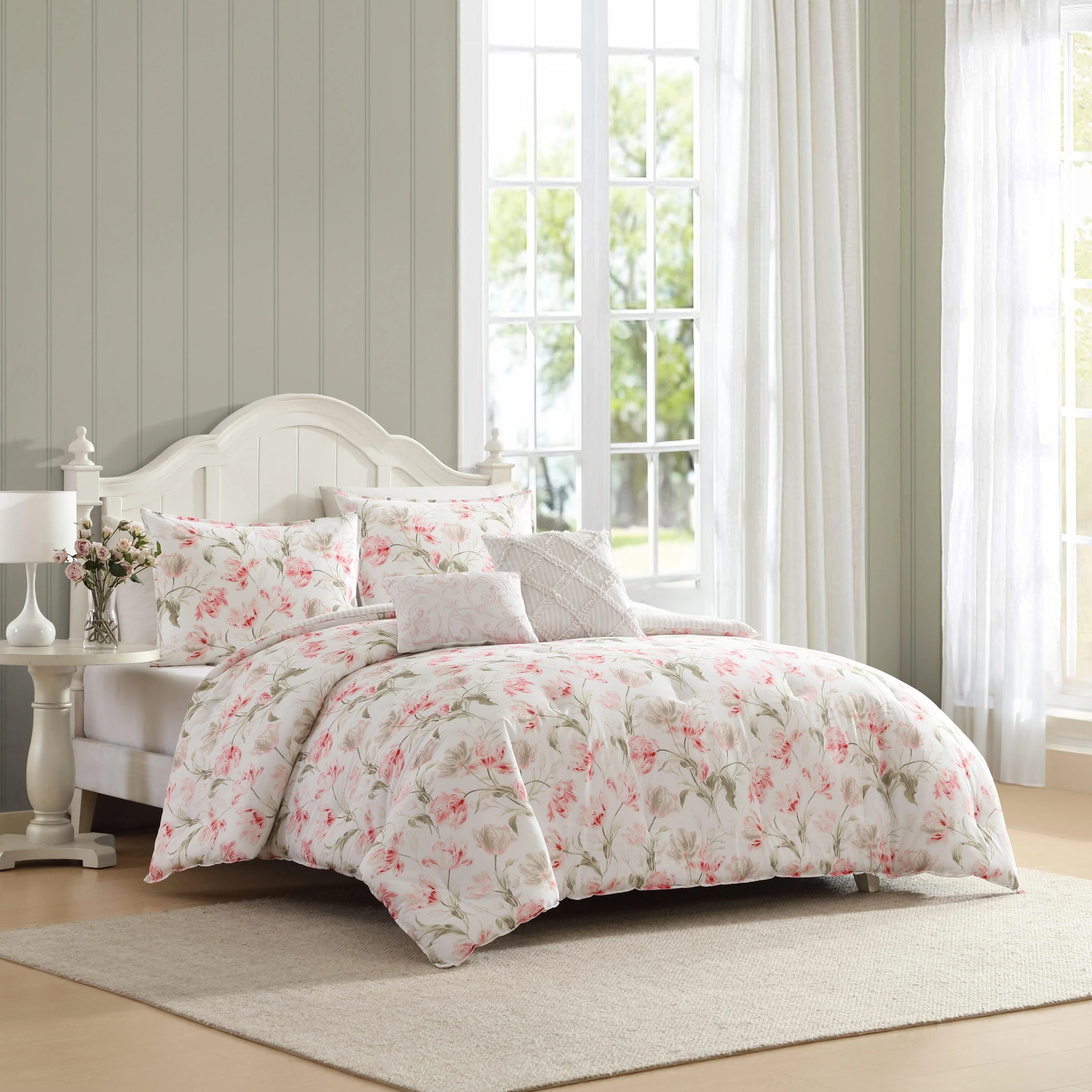 Laura Ashley Gosford Cotton Reversible Pink Comforter Bonus Set
