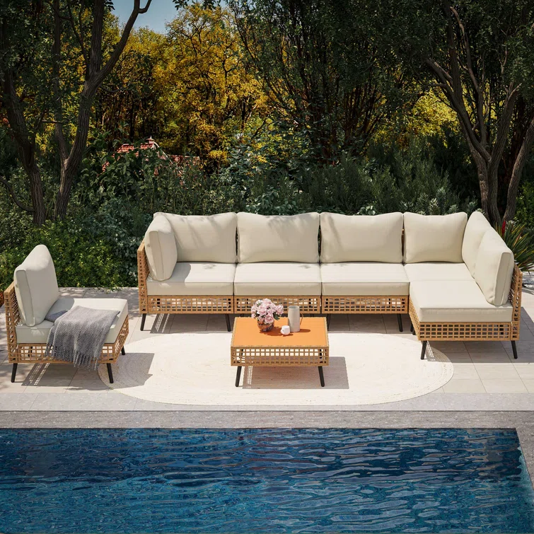 7 Pieces Wicker Sectional Seating Group with Cushions