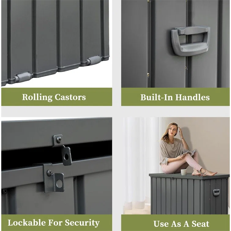 Novobey 54.31'' W 200 Gallons Water Resistant Galvanized Steel Deck Box with Wheels