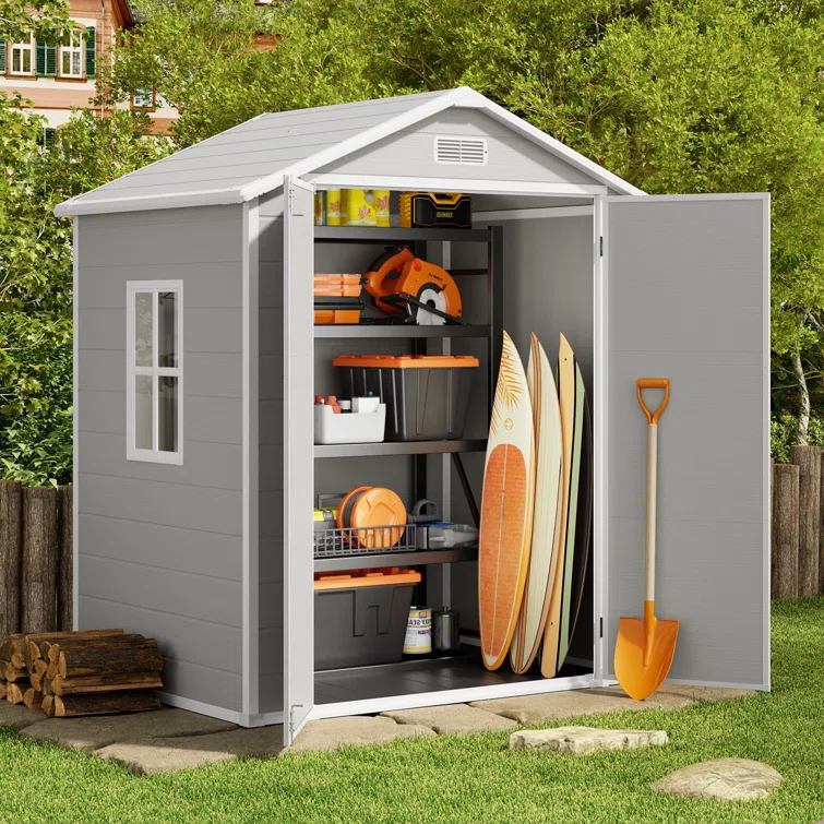6' x 4' Resin Outdoor Storage Shed with Lockable Door & Air Vent, Garden/Backyard/Pool Tool Shed