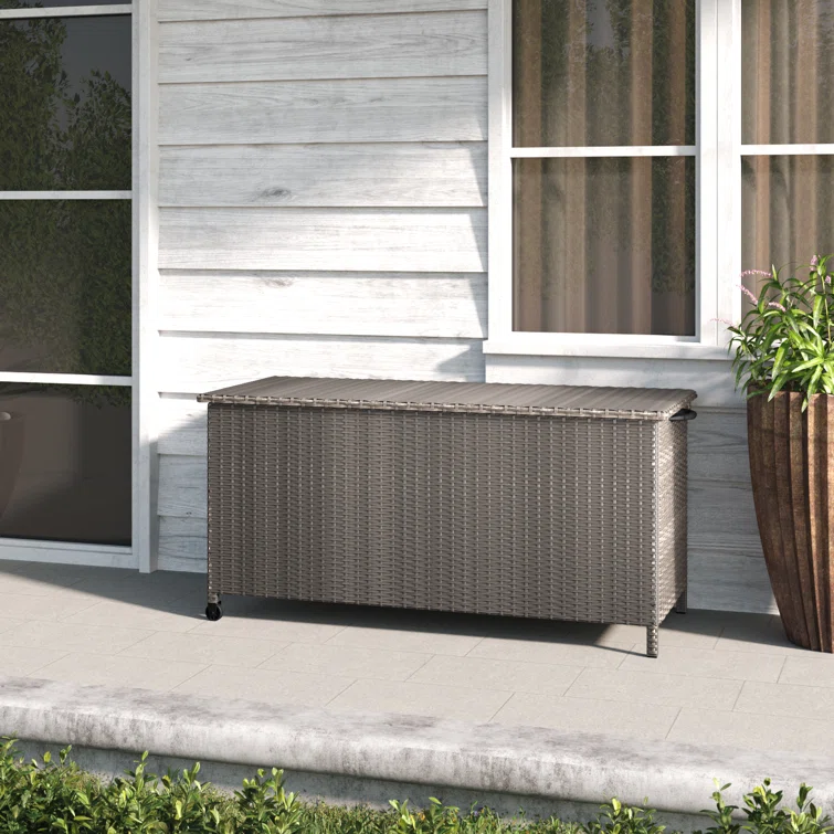 Grand Patio 53.53'' W 108 Gallons Water Resistant Wicker Deck Box with Wheels