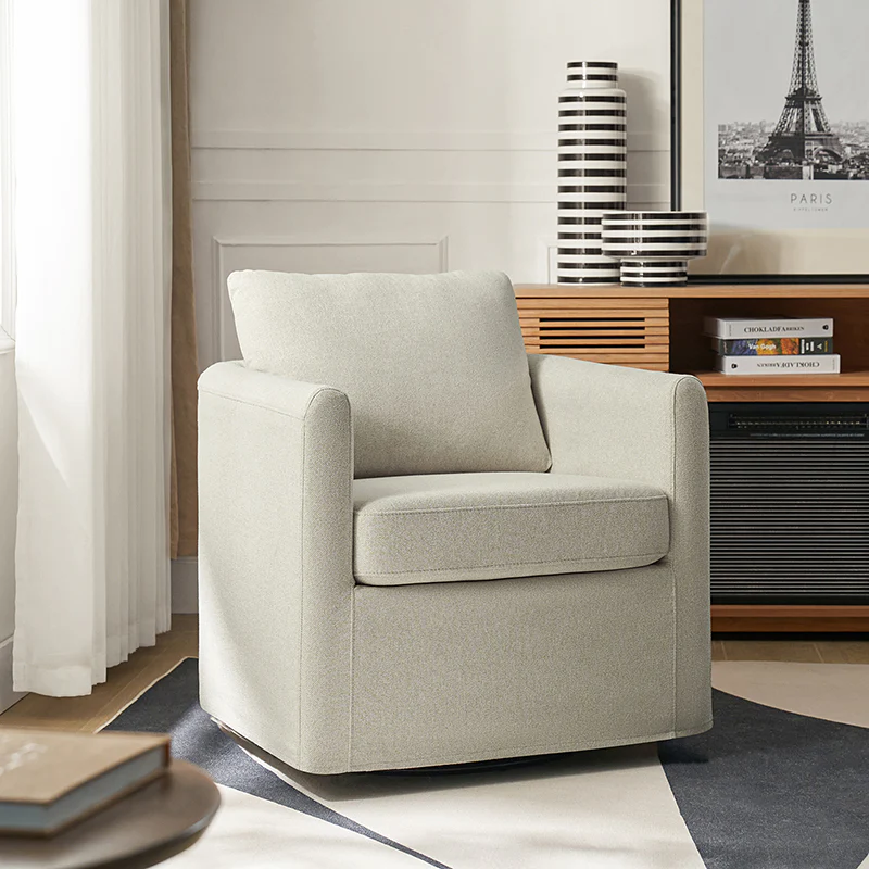 Asser White Swivel Chair,360 Degree Swivel, Removable Slipcover, Reversible Cushions