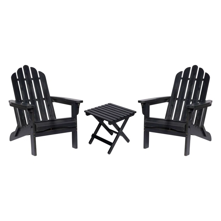 Breeona Wood Folding Adirondack Chairs with Folding Table Set
