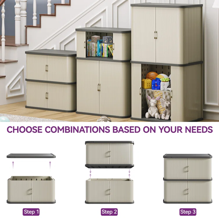 Balconera 35.4'' W 90 Gallons Water Resistant Resin Cabinet Deck Box in Beige