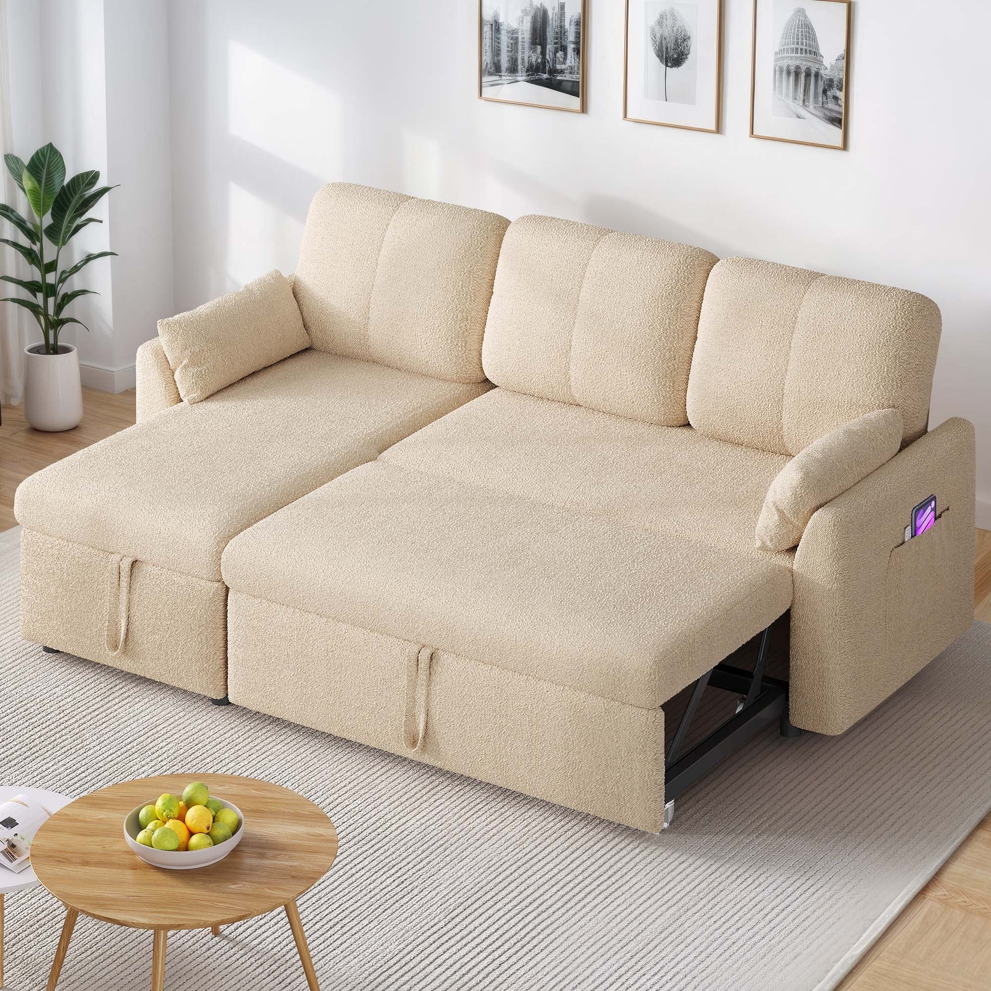 Moasis L-shaped 3-seater Reversible Sectional Sofa Bed Sleeper with Storage and Cushions