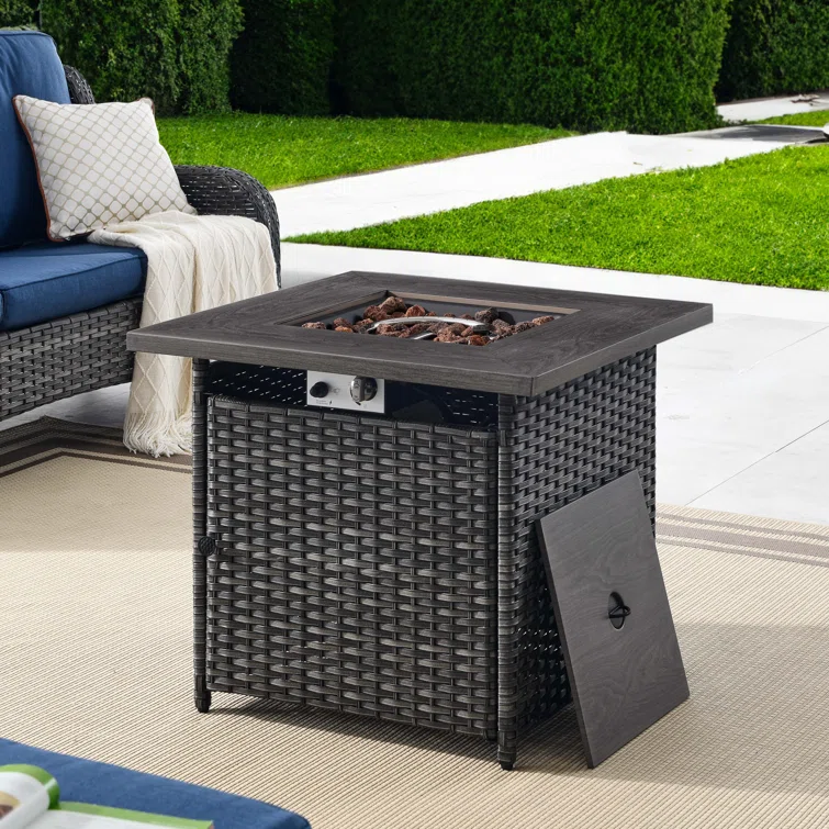 Schutt 5 - Person Wicker Rattan Outdoor Seating Group with Fire Pit and Cushions