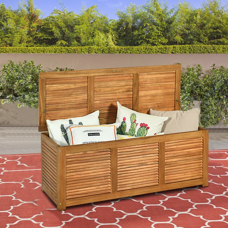 FRESCOLY 47.5'' W 47 Gallons Solid Wood Acacia Storage Bench in Brown