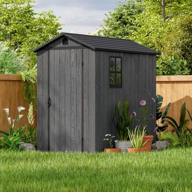 4 ft. W x 6 ft. D Plastic Storage Shed with Floor, Resin Shed with Window and Lockable Door