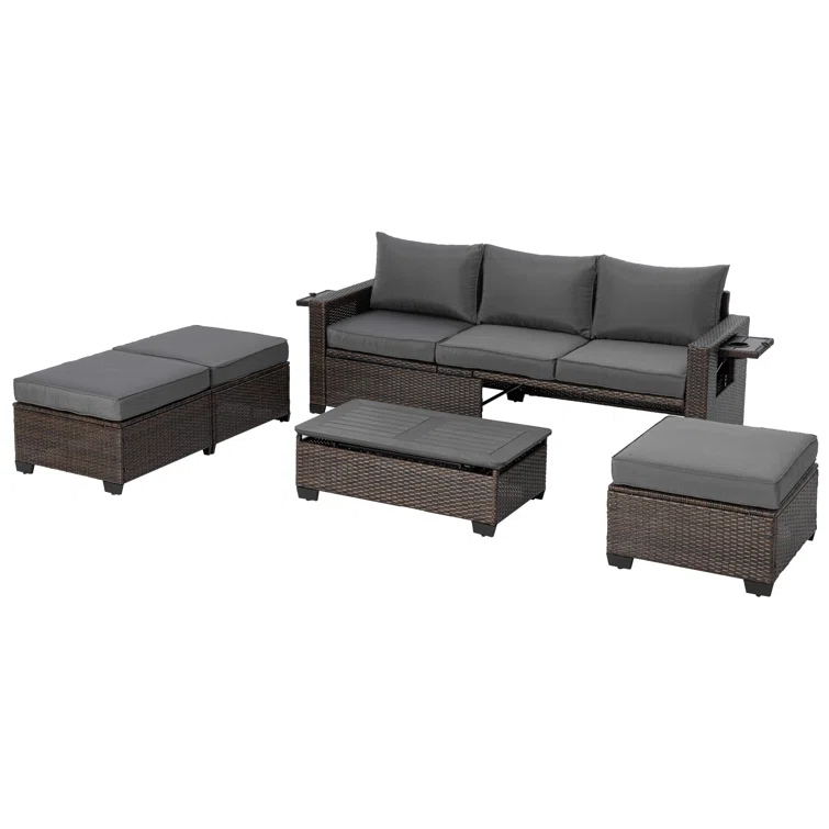 Albrechtice 6 - Person Outdoor Seating Group with Cushions (Set of 3)