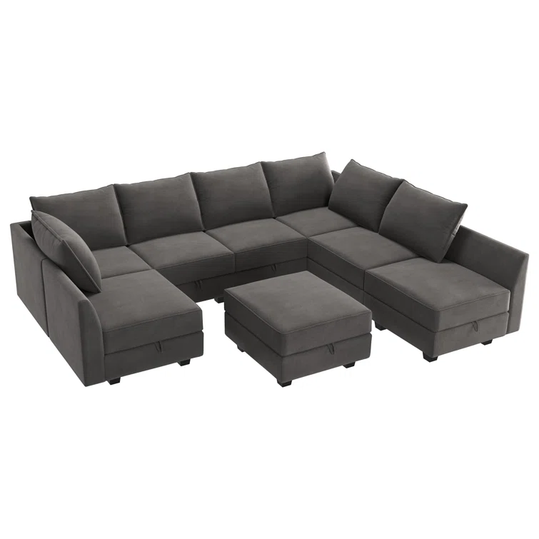 Tremee Modular Corner Sectional Velvet Sofa & Chaise with Ottoman