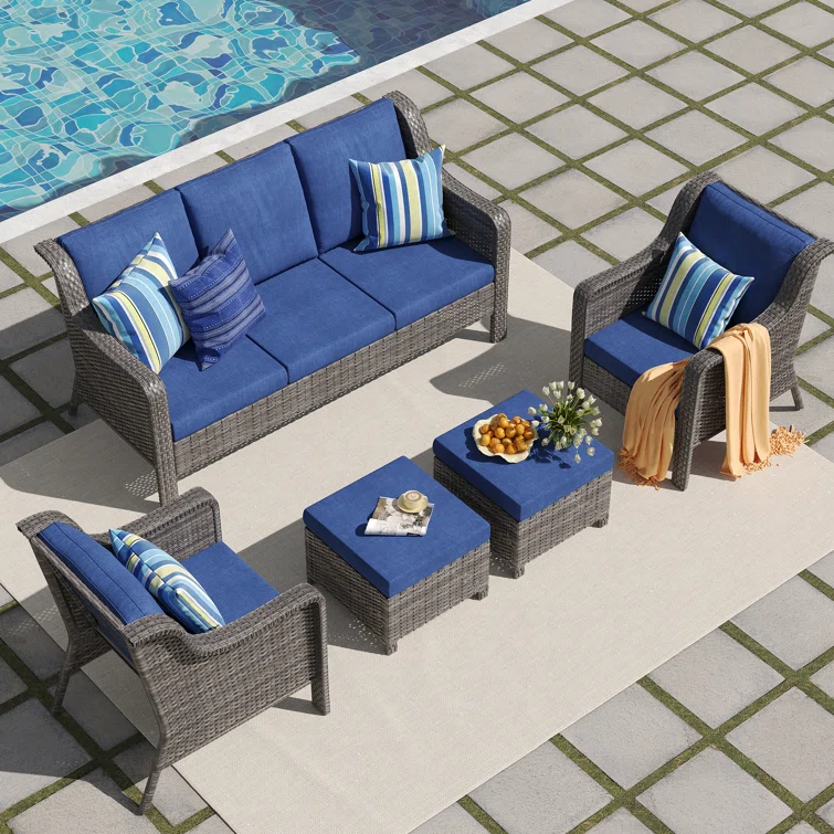 Travor 3 Piece Patio Set Rattan Outdoor Furniture Set with Cushions