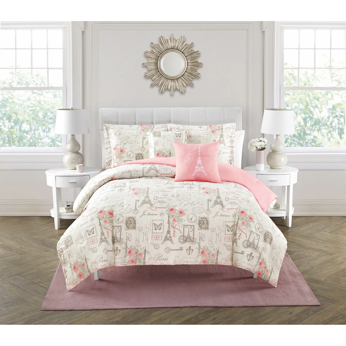 City of Romance Paris Themed Coral/Pink Ultra Soft Microfiber 5-Piece comforter Set