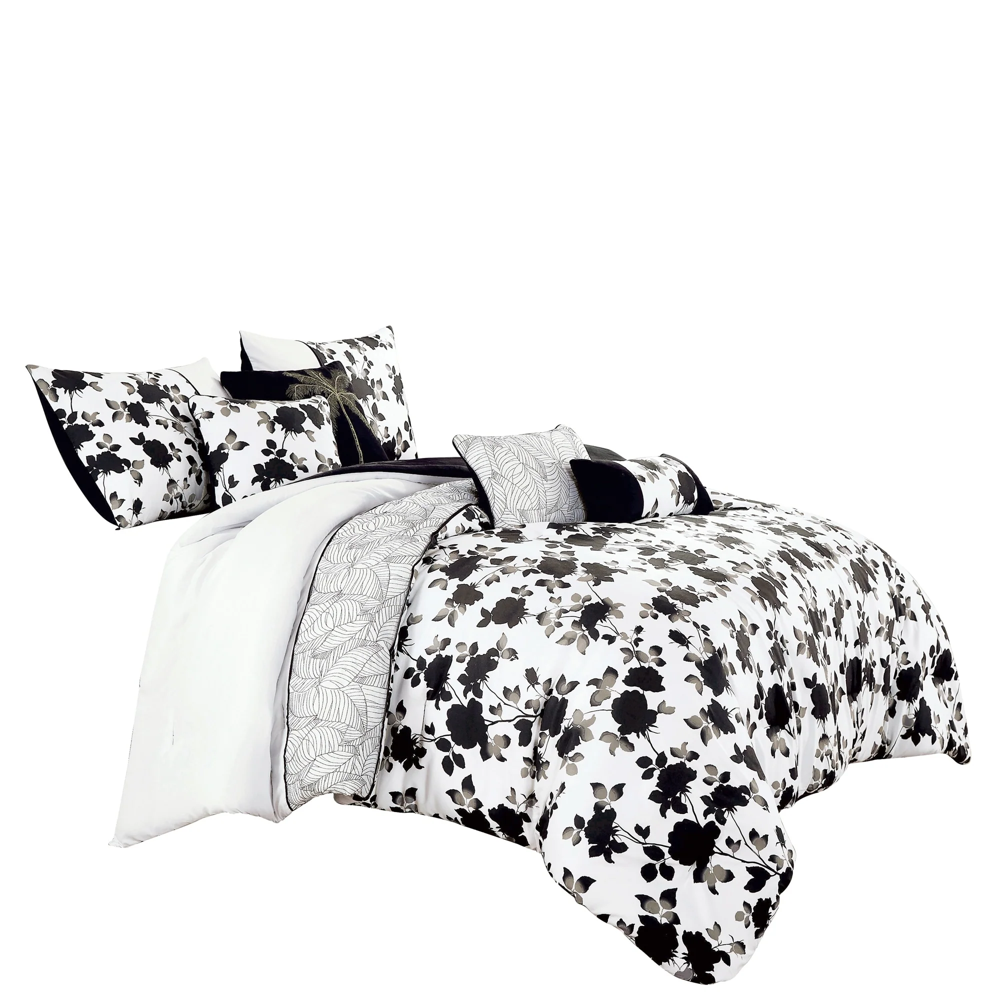 Shatex Kona 7 Pieces Ink Wash Flowers Bedding Comforter Set All-season Reversible Bed in a Bag