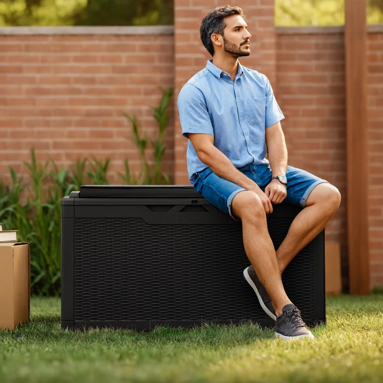 GUNJI 48'' W 100 Gallons Water Resistant Resin Lockable Deck Box