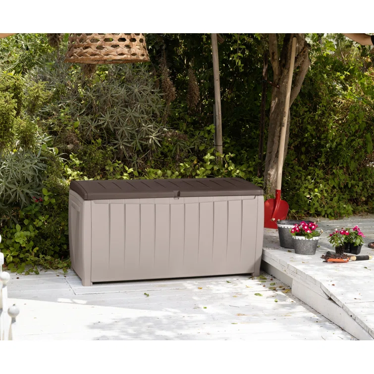 Keter Novel 90 Gallon Durable Resin Outdoor Storage and Organization Deck Box Ideal For Garden Patio Furniture and Supplies