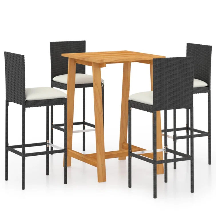Patio Bar Table and Stools Set with Cushions