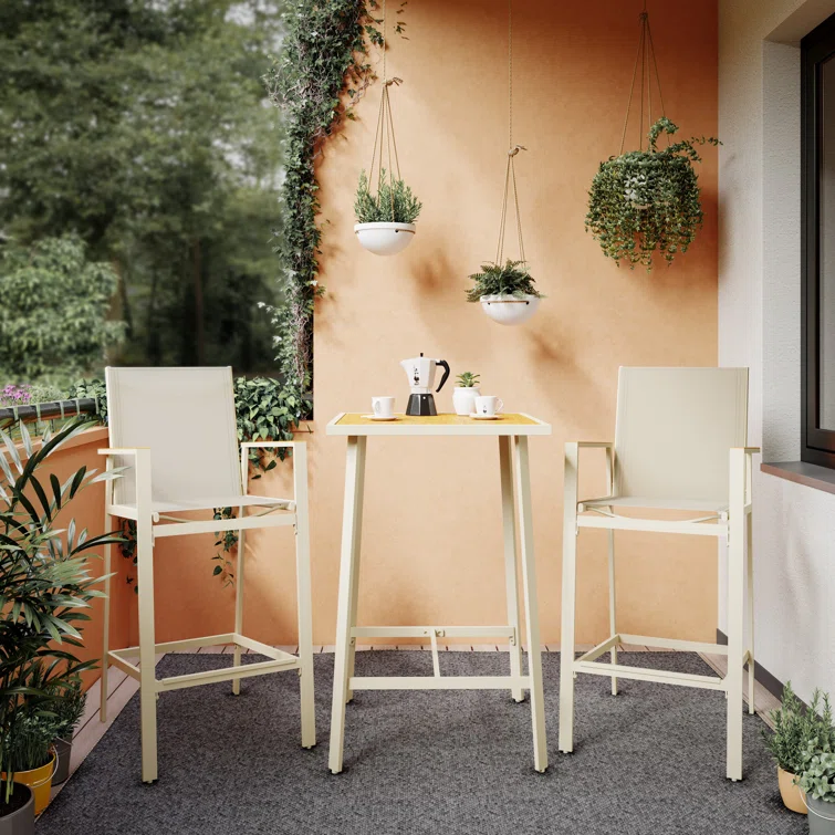 Aletza Square 2 - Person 27'' Long Outdoor Dining Set, PVC-Coated Polyester Patio Bar Set With Height Table