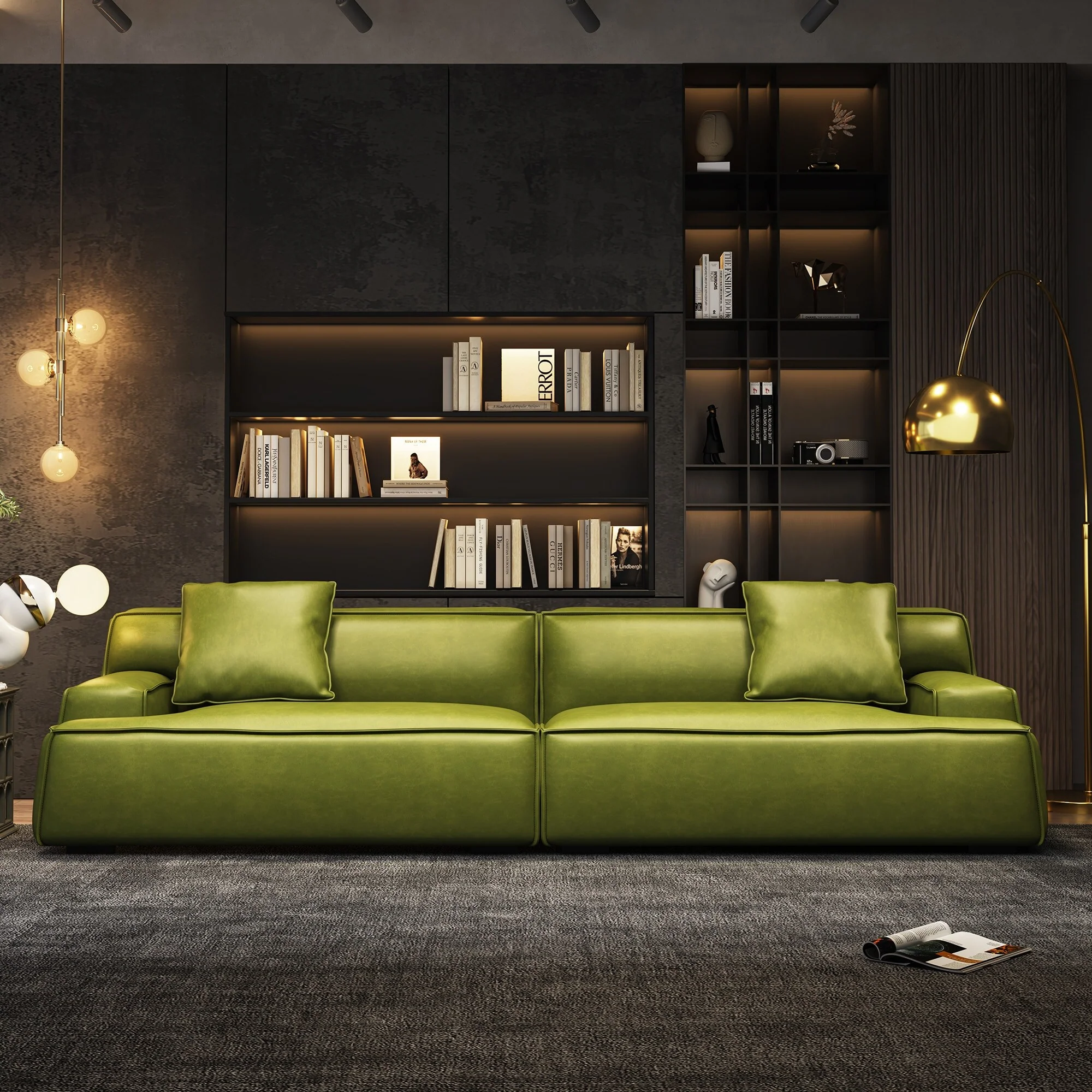 Recessed Arms Couch Leather Upholstered Sofa for Living Room-110.2