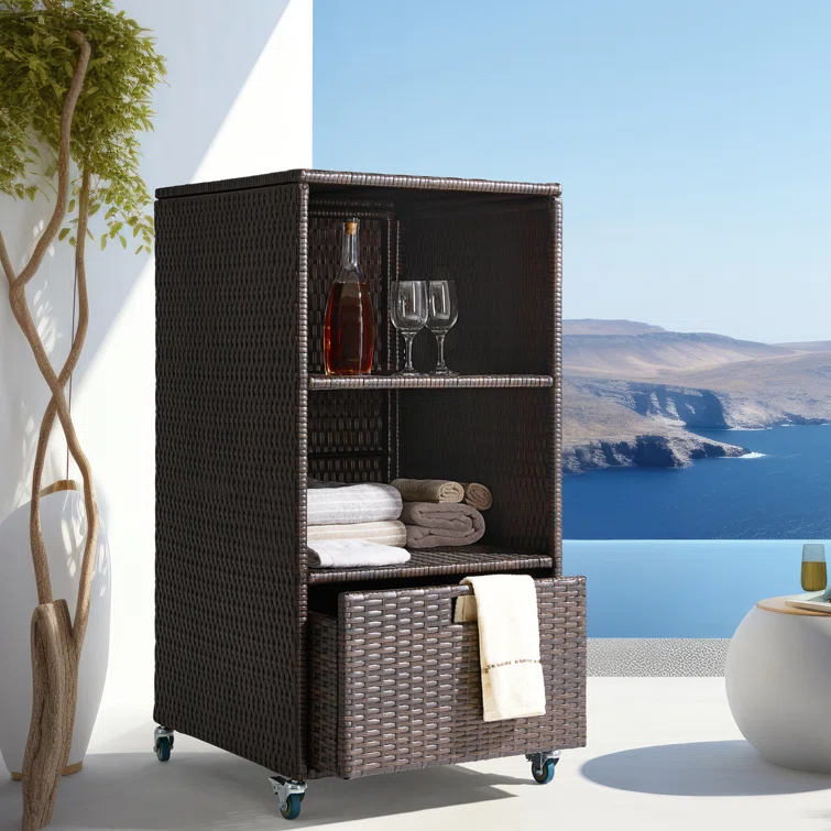 Water Resistant Wicker Towel Valet with Wheels & Cover