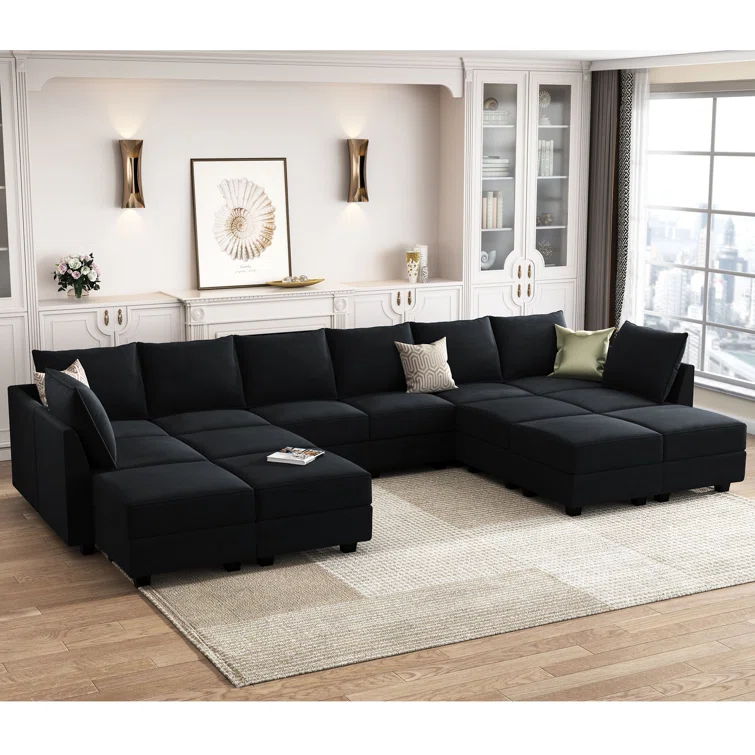 Tremee Velvet Modular Corner Sectional with Ottoman