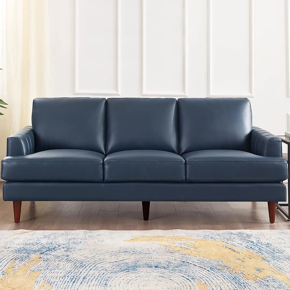 Ivy Living Cassia Top Grain Leather Sofa With Feather, Memory Foam and Springs