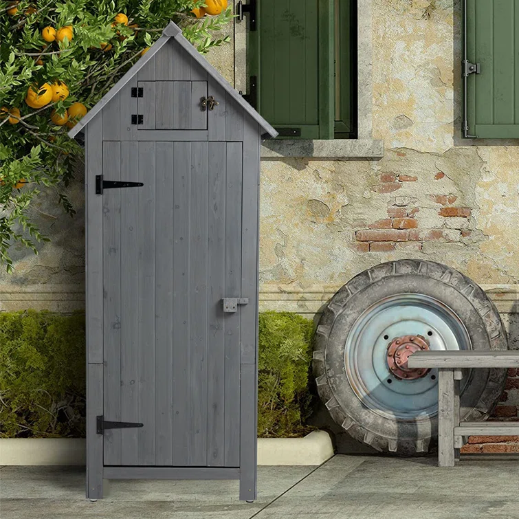 70.5"H Outdoor Storage Cabinet Tool Shed, Garden Shed with Floor, Hooks, Waterproof Roof, Fir Wood