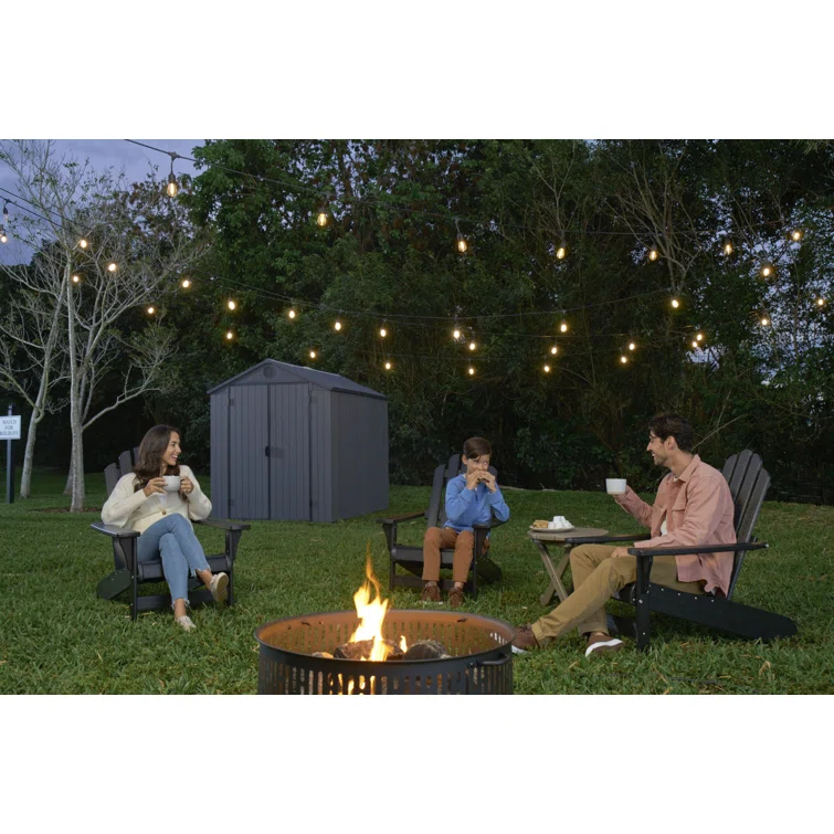 Keter Darwin  6x 8 ft. Durable Resin Outdoor Storage Shed With Floor and Double Doors for Garden Patio Furniture and Tools, Graphite