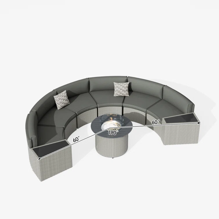 Meredithe Half-Moon 6 - Person Fully Assembled Curved Patio Conversation Set With Fire Pit Table & Side Table
