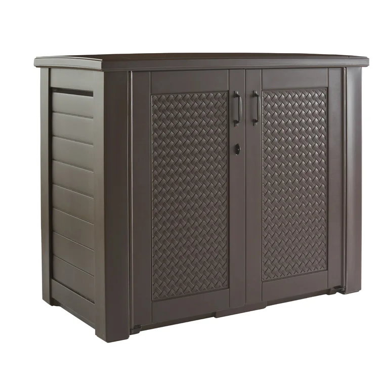 Patio 123 Gallon Water Resistant Plastic Lockable Cabinet Deck Box in Chocolate