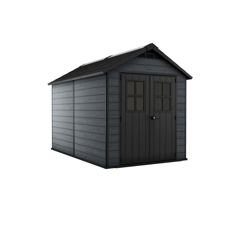 Keter Newton 7.5x11 ft. Durable Resin Outdoor Storage Shed With Floor and Double Doors for Garden Patio Furniture and Tools