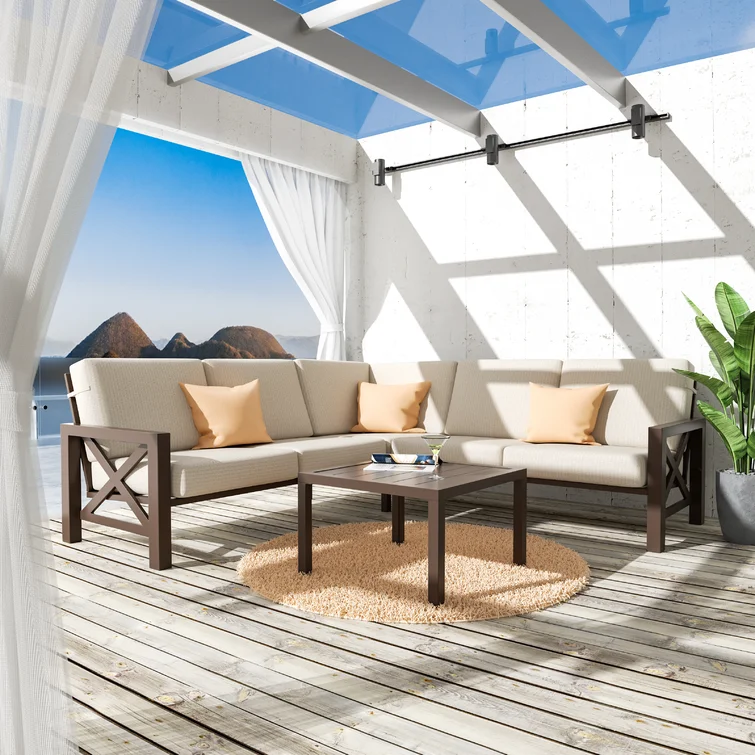 Nolensville Outdoor L-Shape Patio Conversation Metal 5 - Person Seat Group with Thick Cushion