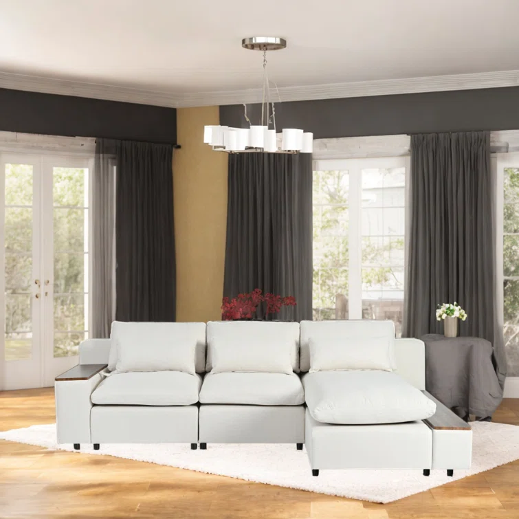 Multi-Functional Sofa with Storage L-shaped Modular Sectional Sofa with Removable Back Cushions