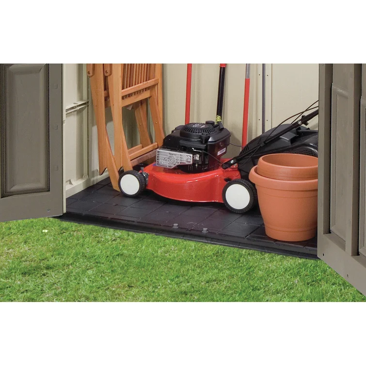 Keter Factor 8x8 ft. Durable Resin Outdoor Storage Shed With Floor and Double Doors for Garden Patio Furniture and Tools, Brown