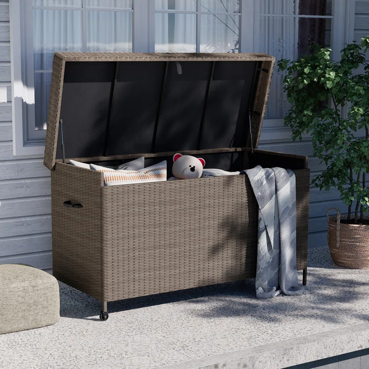 Grand Patio 170 Gallons Wicker Deck Box with Wheels