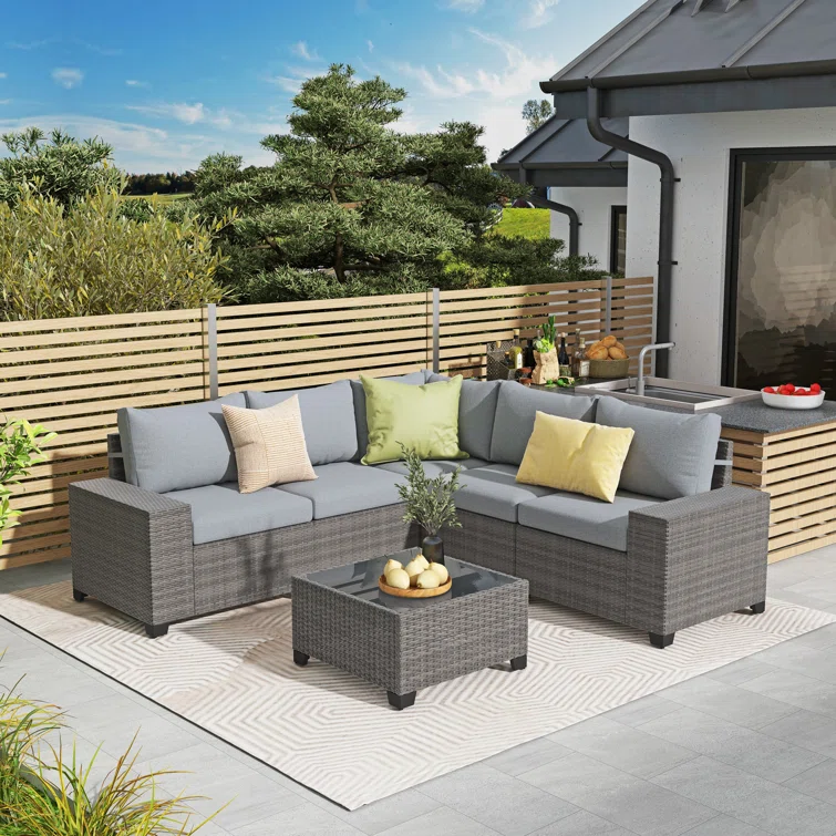 5 - Person Outdoor Rattan Seating Group With Cushions