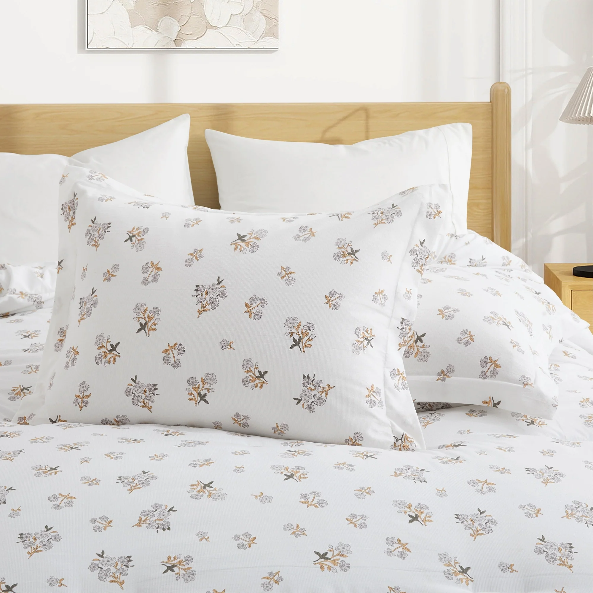 Floral Printed Comforter Set with Pillowcases, Bedding Set for All Season