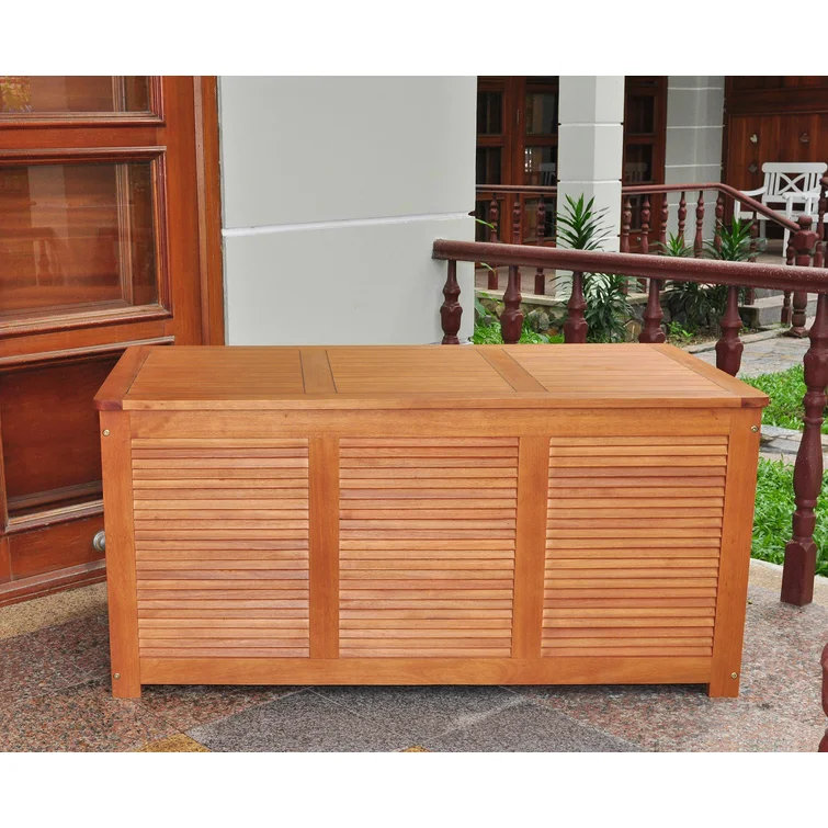 Red Barrel Studio® 48.62'' W 117 Gallons Water Resistant Solid Wood Eucalyptus Deck Box in Golden Oak