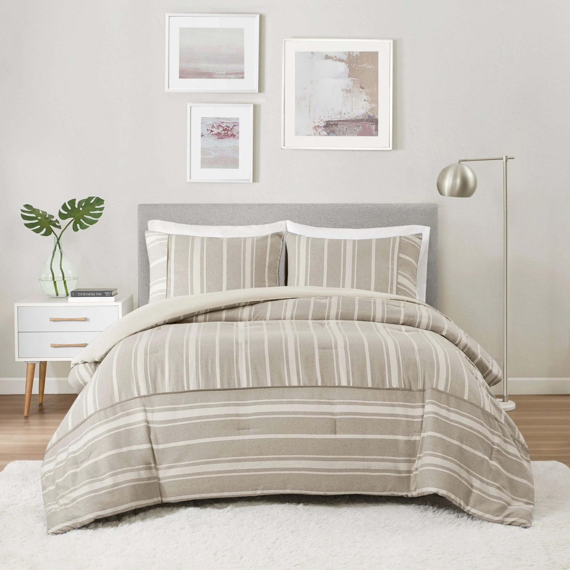 Beautyrest Kent 3 Piece Striped Herringbone Oversized Comforter Set