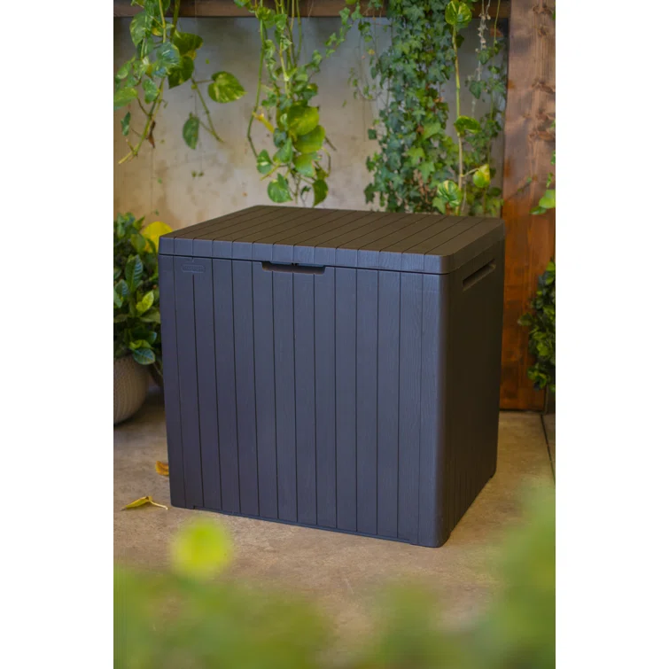 Keter City 30 Gallon Small Durable Resin Outdoor Storage and Organization Deck Box For Patio Furniture and Supplies, Brown