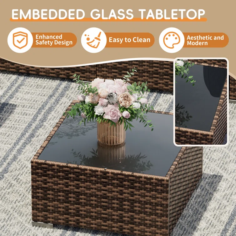 6 person Rattan Sectional Seating Group with Cushions