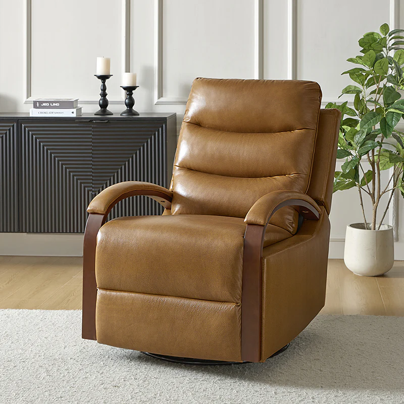 Clemens Genuine Leather Swivel Rocking Manual Recliner