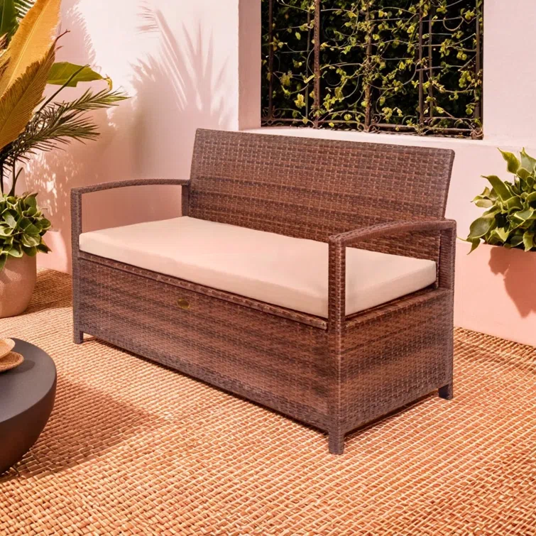 Barton Water Resistant Wicker Bench- 70 Gallon Storage