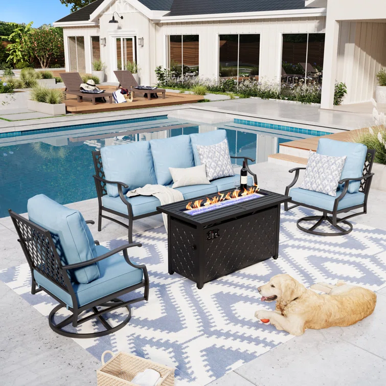 Asfand 5 - Person Patio Conversation Set with Swivel Lounge Chairs & Firepit Table