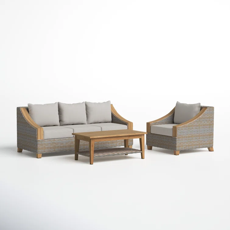 Carlton 3 Piece Rattan Sofa Seating Group with Sunbrella Cushions.