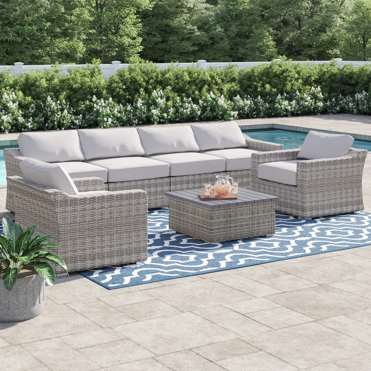 Dayse Fully Assembled 6 - Person Seating Group with Cushions |All-weather wicker sectional