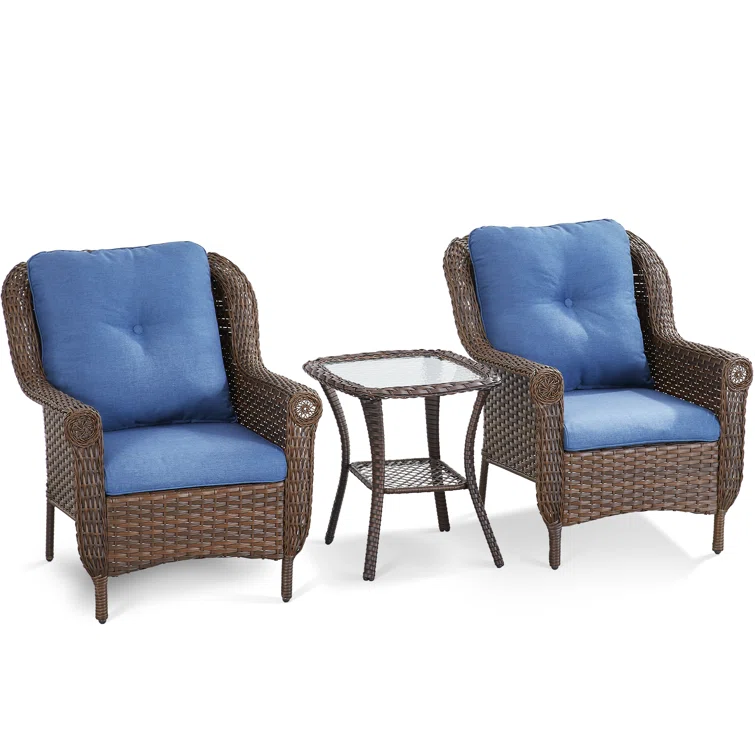 Floral 2 - Person Outdoor Seating Group With Cushions With Side Table