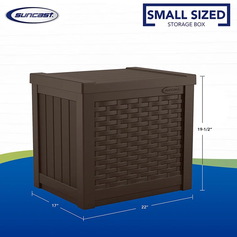 Suncast Wicker 22 Gallon Water Resistant Resin Deck Box in Java